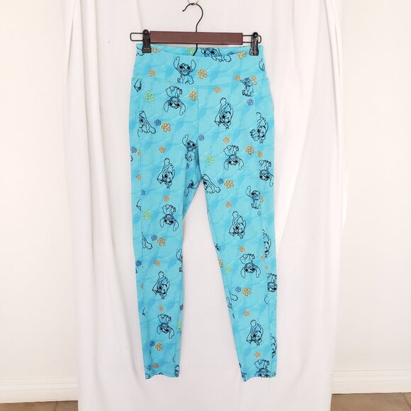 Disney Blue Lilo and Stitch Floral Pattern Pockets Cute Pants Legging Size XS - Picture 1 of 15